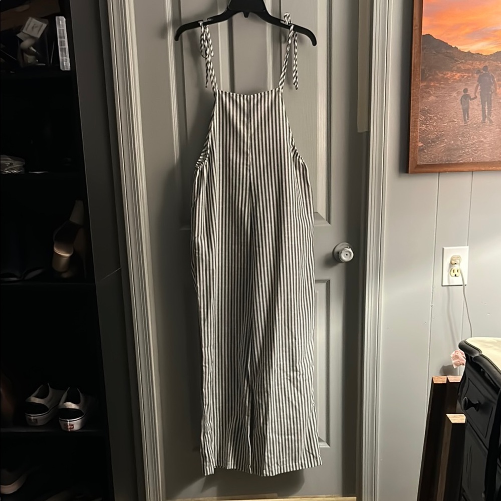 Striped Overall Jumpsuit with Pockets and Wide Leg